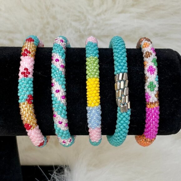 HAND CRAFTED in Nepal Beaded Bracelets (set of 5) #1003 - Picture 1 of 6